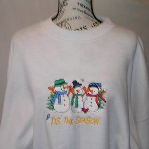 Adult XXL 54/56 Embroidered Snowman Hanes White Sweatshirt Tis The Season